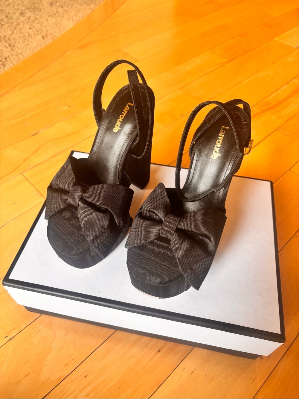 Larroude Elle Platform Bow Heels in Black US 5